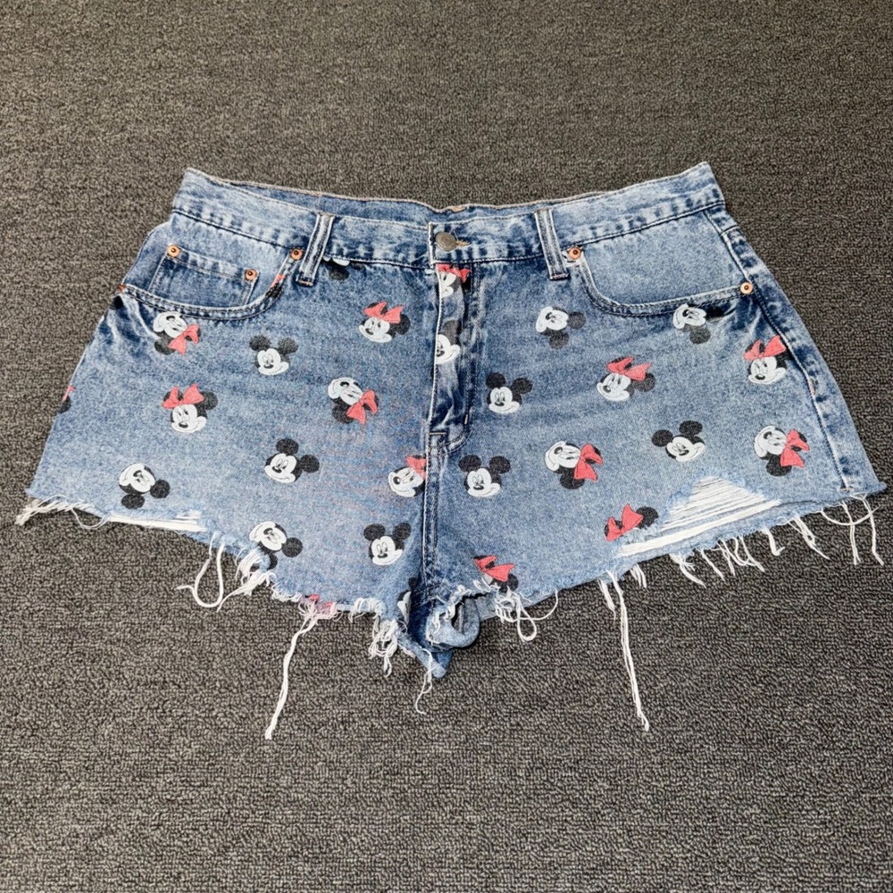 Aeropostale Disney Mickey & Friends Denim Shorts Girls 12 Light Wash Distressed